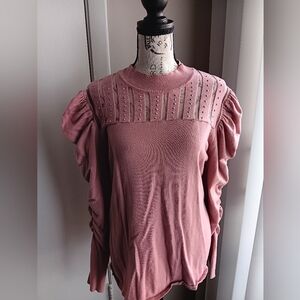 3 For $25🎉Chic Pink Women's Sweater with Puff Sleeves